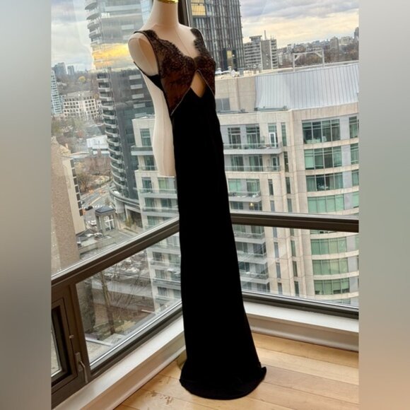 🆕 SELF PORTRAIT 🧿 NWOT Black Lace Satin Maxi Dress, Sz UK 4 / US 0 - Picture 7 of 16